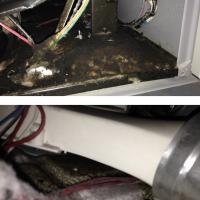 Two different dryers, one gas and one electric, we encountered in a single week that experienced fires inside the machine. Lint that had accumulated within each machine was ignited by the dryers' heating elements.